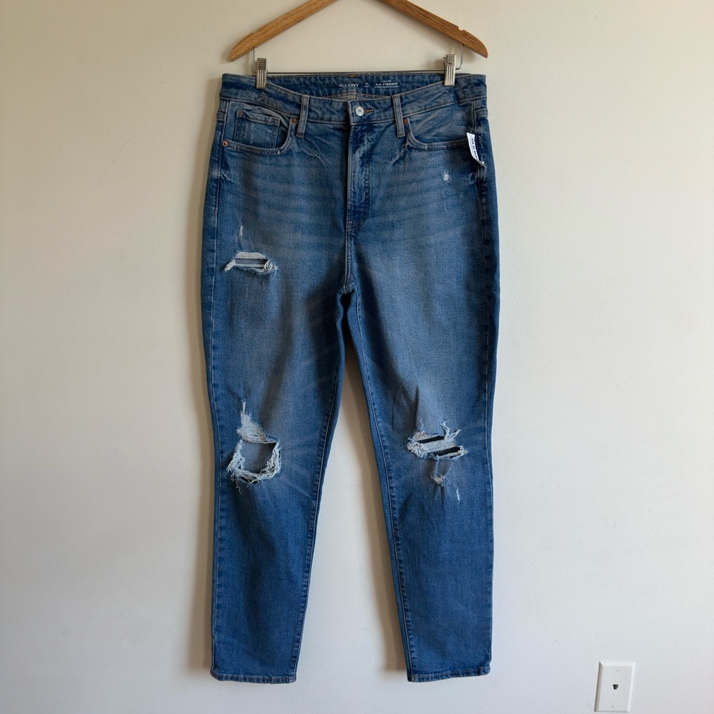 Old Navy Higher Woman’s High-Waisted O.G. Straight Ripped Jeans Women’s 14 TALL